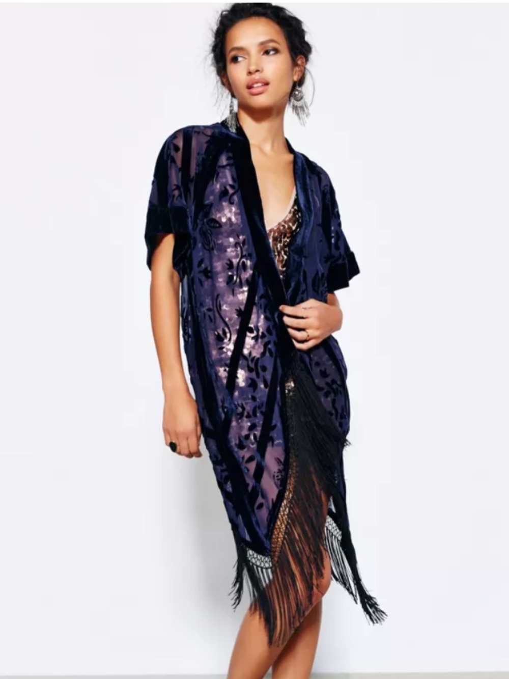 Ecote M/L navy velvet burnout women’s kimono